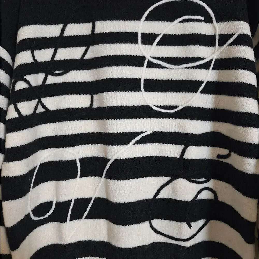 Nicole Miller Abstract Embroidered Sweater in Black and White